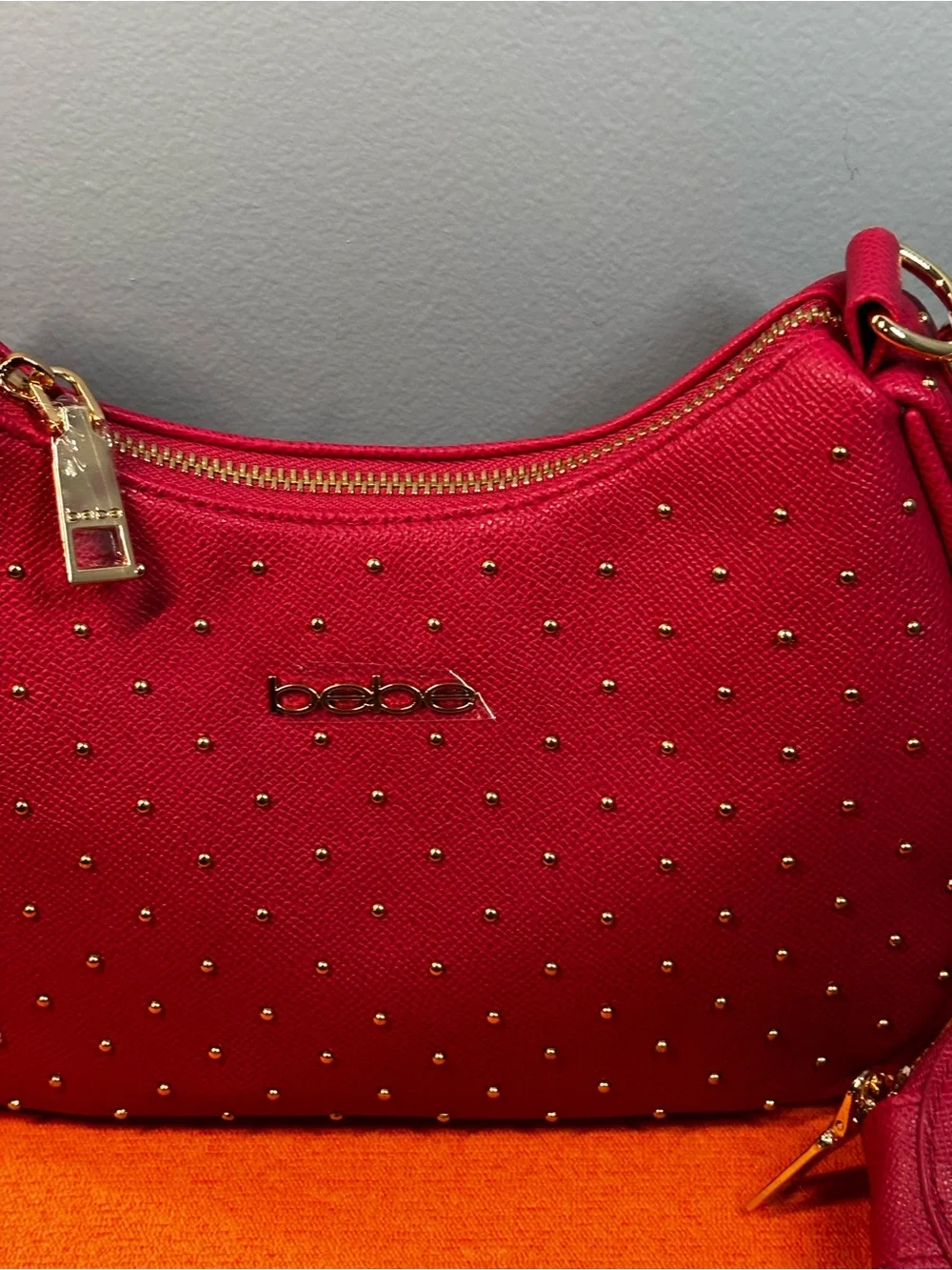 bebe Pink Studded Shoulder Bag with Coin Pouch
